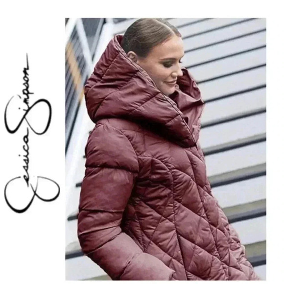 🆕Jessica Simpson Dusty Pink Quilted Puffer Long Coat M🆕 - Picture 1 of 16